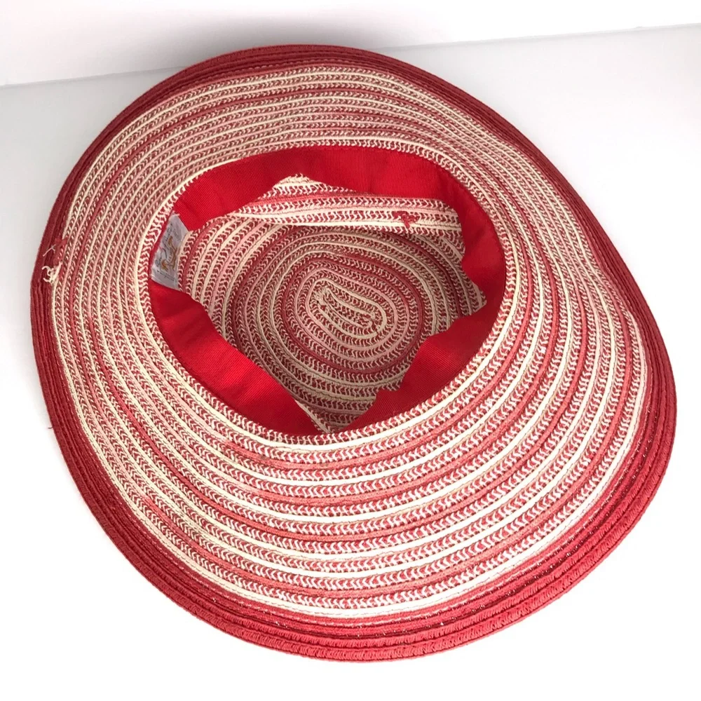 SUN N SAND Red Woven Beach Hat With Beaded Trim